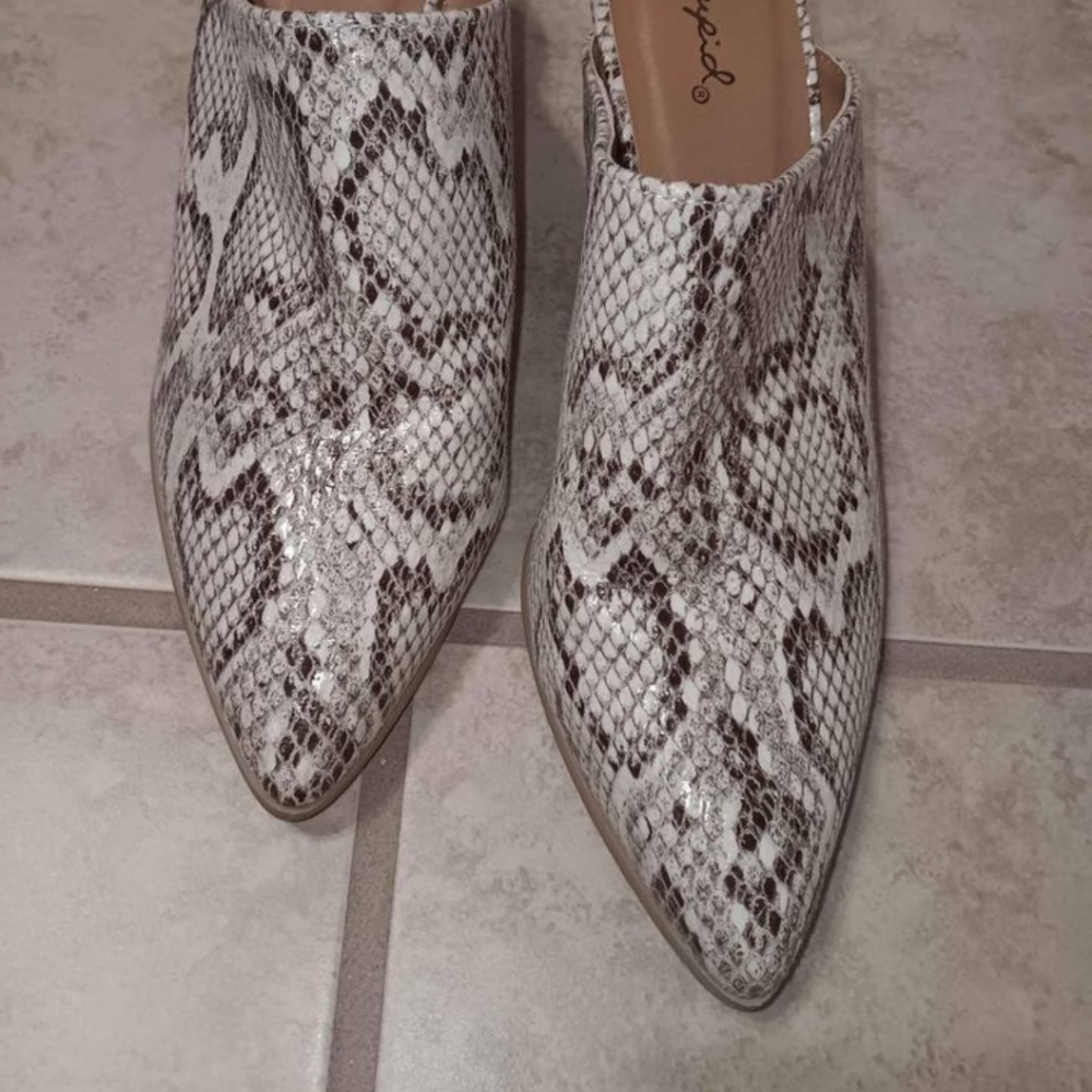Snake print mules